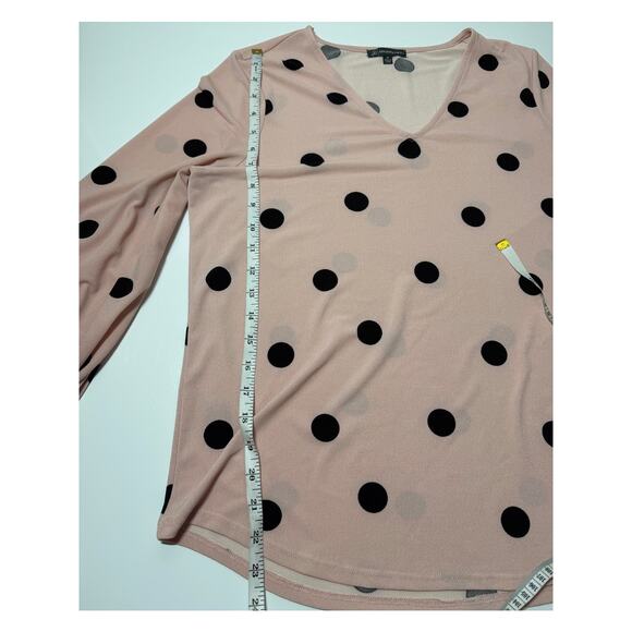 Women M Pink Adrianna Papell v-neck 3/4 polka dot blouse top shirt work - Picture 5 of 7